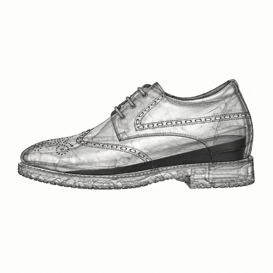 X-ray of the same shoe showing the hidden lift