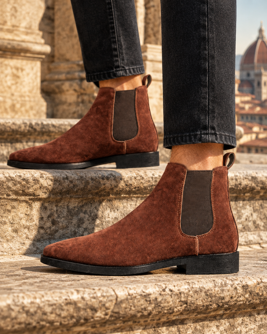 Milano Edizione height increasing boots, close up