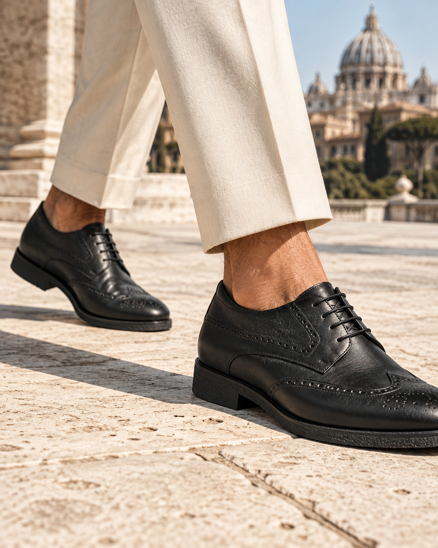 Fortezza height increasing dress shoes, close up