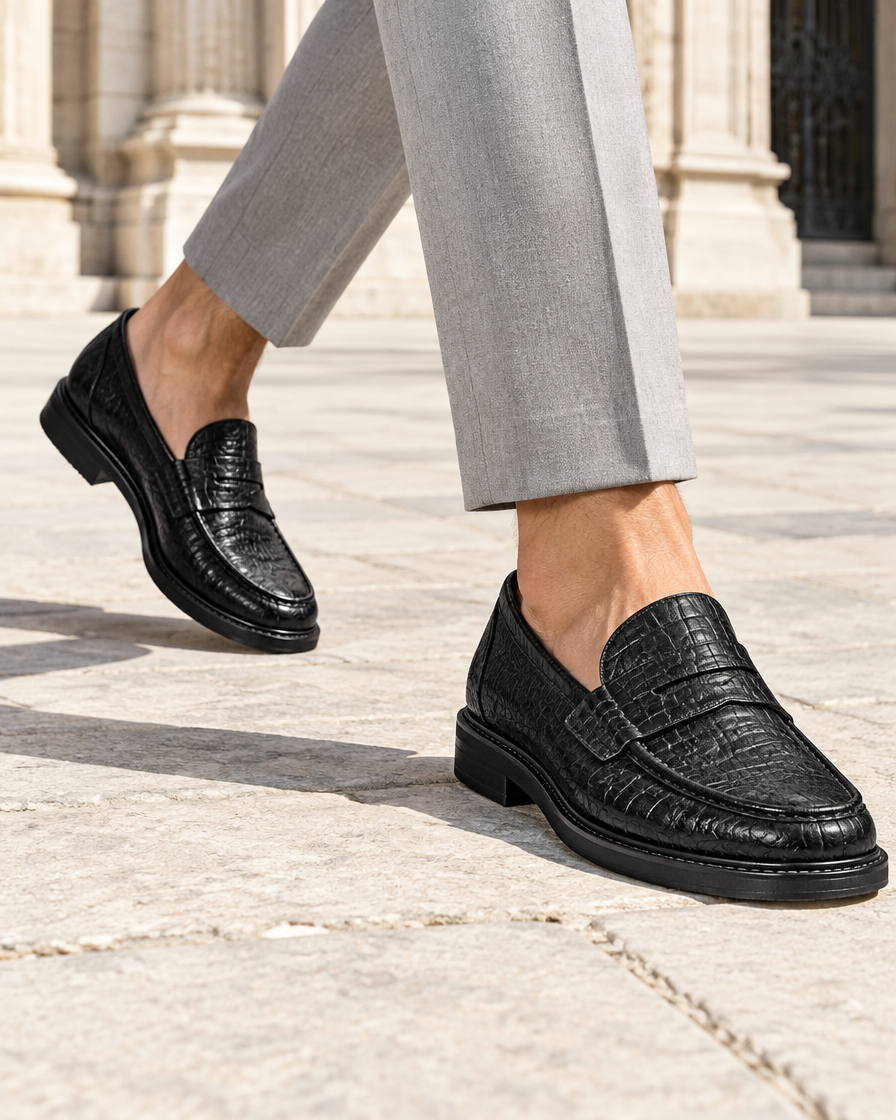 Brera height increasing loafers, close up