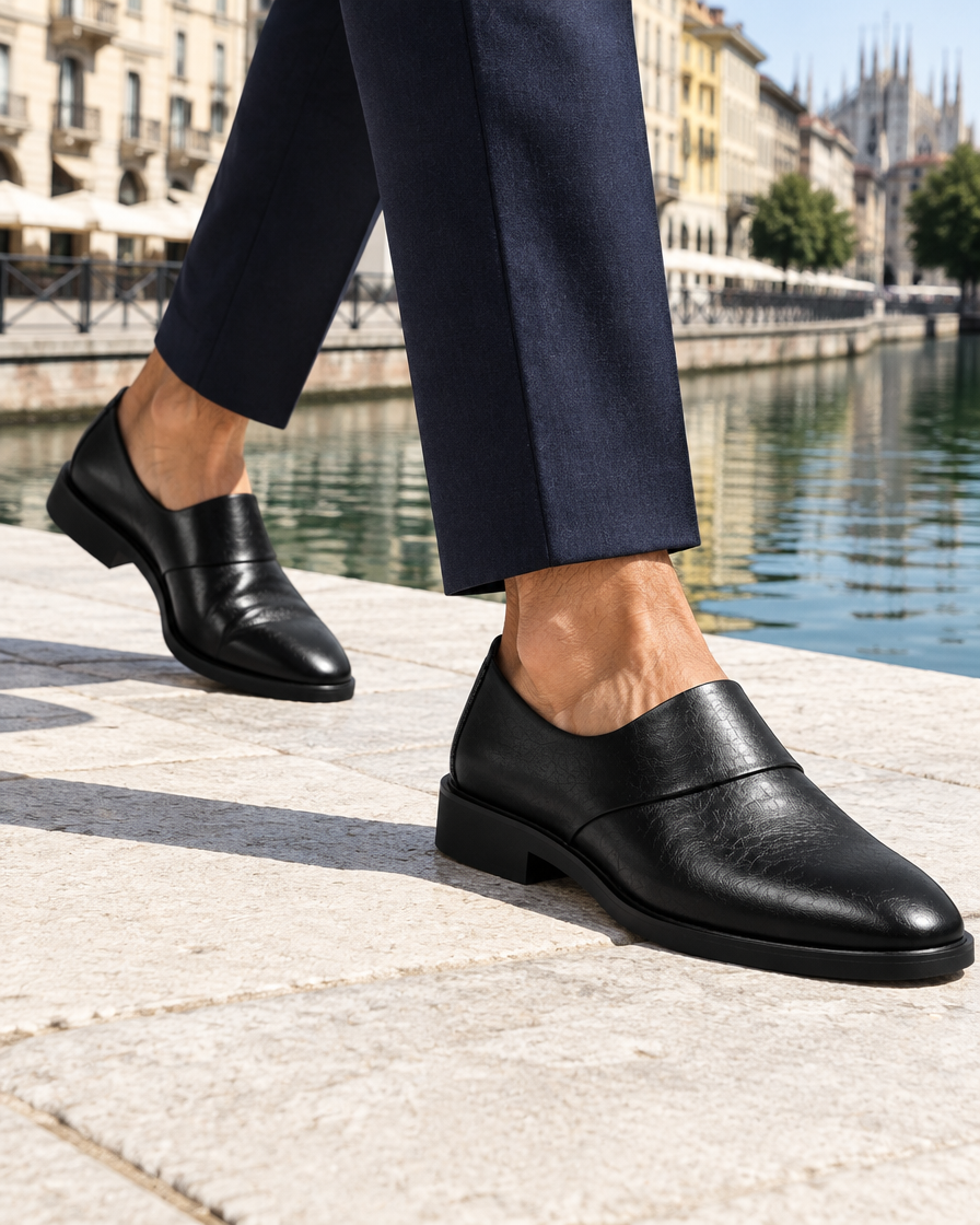 Navigli height increasing loafers, close up