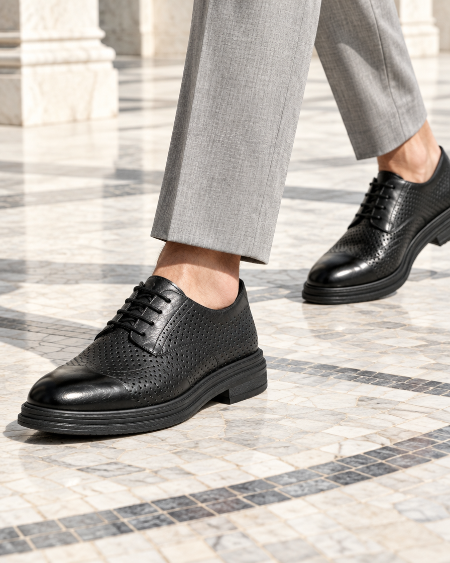 Lucca height increasing dress shoes, close up