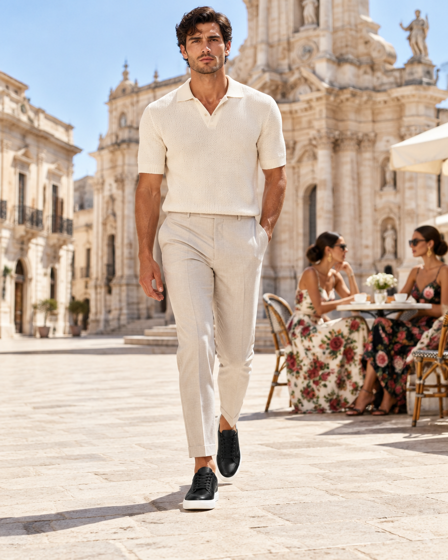 Siracusa height increasing sneakers, worn by a man