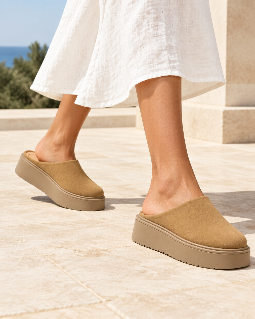 Bianca height increasing women’s slides, close up