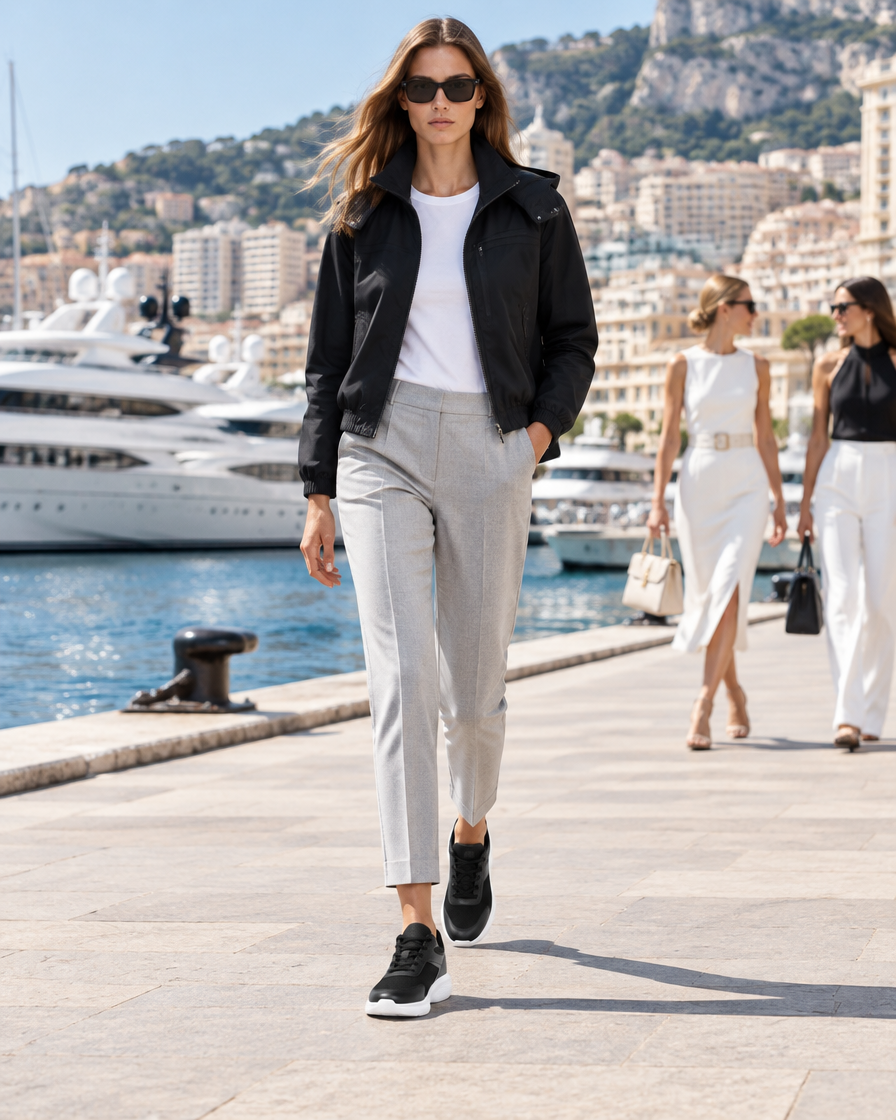 Ginevra height increasing women’s sneakers, worn by a woman