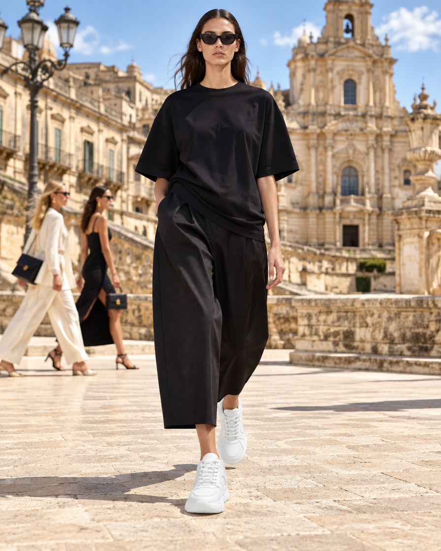 Ornella height increasing women’s sneakers, worn by a woman