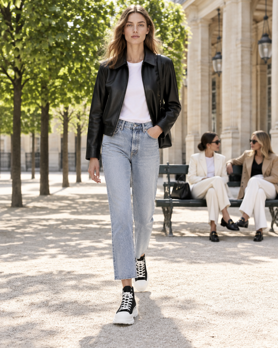 Valentina height increasing women’s high tops, worn by a woman