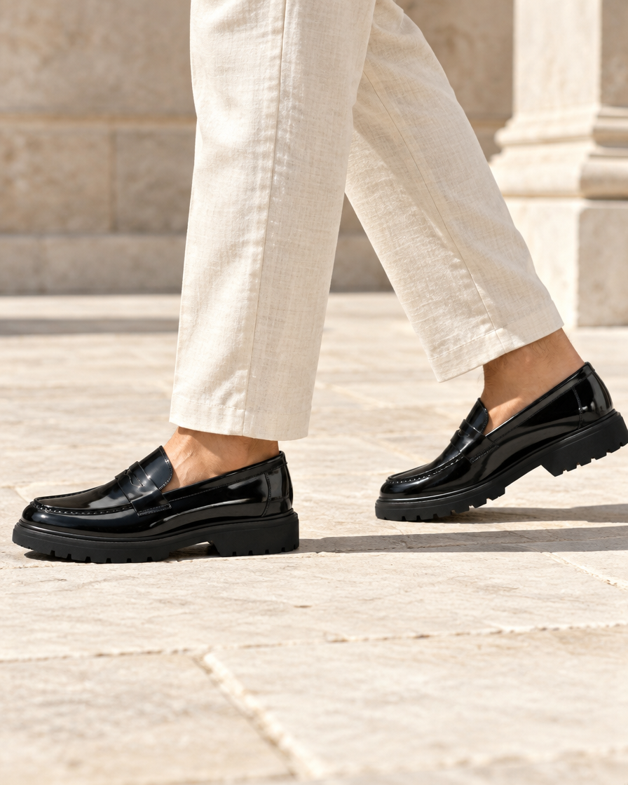 Lecce height increasing loafers, close up