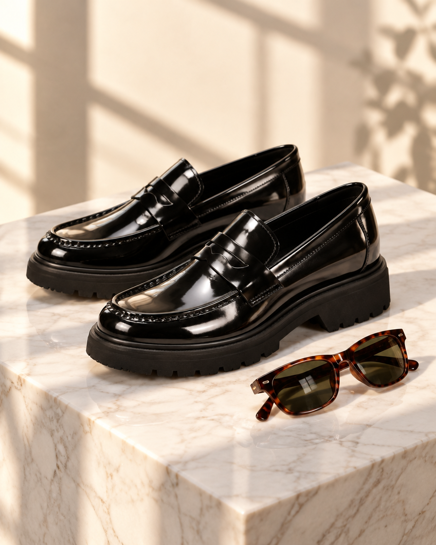 Lecce height increasing loafers, still life